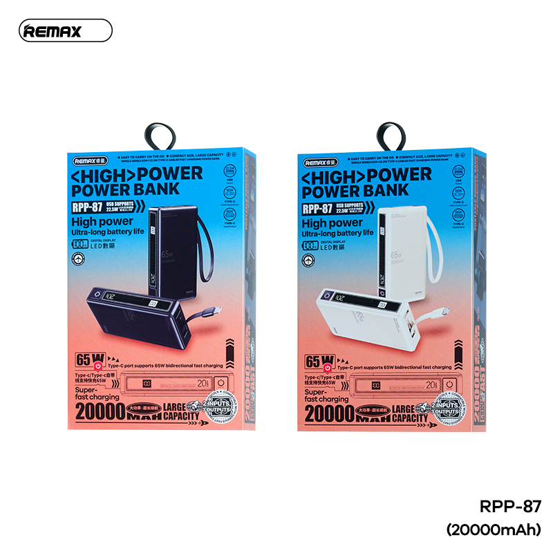 REMAX RPP-87 Wingle Series 65W+22.5W Laptop And Mobile Fast Charging Power Bank 20000mAh Beige