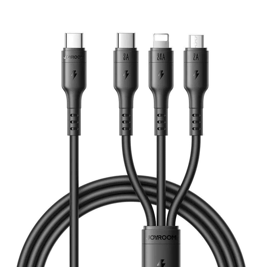 JOYROOM S-A61 OmniGo Series 3.5A Type-C to Type-C + Lightning + Micro 3-in-1 Charging Cable 1.2m-Black