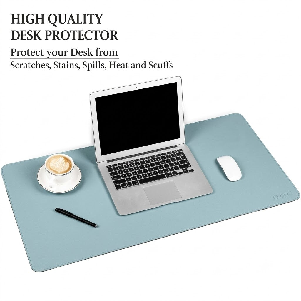 Dual Sided Desk Pad, New Upgrade Sewing PU Leather Office Desk Mat, Waterproof Desk Blotter Protector, Desk Writing Mat Mouse Pad (Classical Blue, 31.5″ x 15.7″)