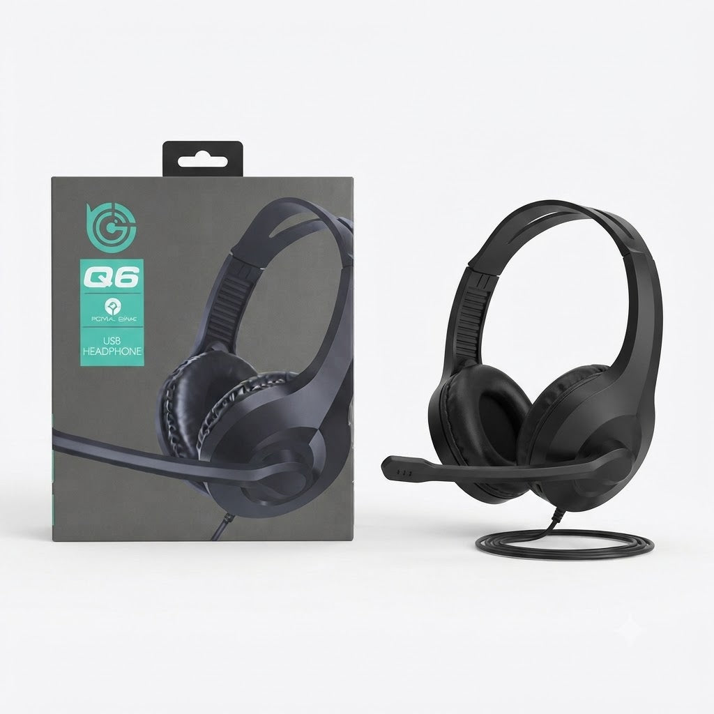 TUCCI Q6 Wired USB Headset – Ideal for Call Centers, Music & Movies