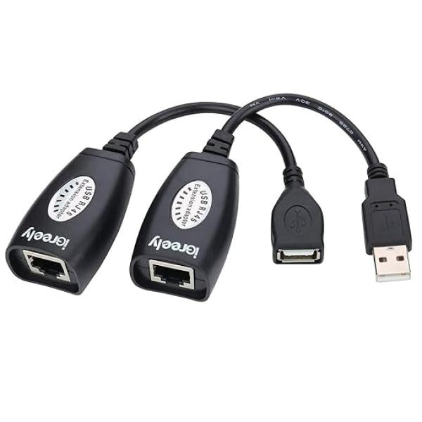 150 Feet USB Range Extender using CAT5/6 cables, featuring local and remote units for extending PC, Mac, and Sun USB connections