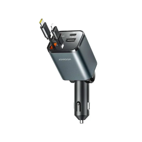 Joyroom JR-CCL05 50W 4-in-1 Retractable Car Charger-Dark Grey