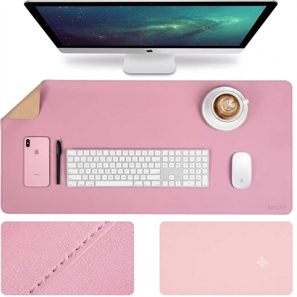 Dual Sided Desk Pad, New Upgrade Sewing PU Leather Office Desk Mat, Waterproof Desk Blotter Protector, Desk Writing Mat Mouse Pad (Classical Blue, 31.5″ x 15.7″)