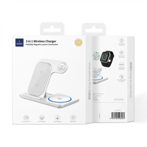 WIWU Wi‐W020 Folding 3‐in‐1 15W Magnetic Wireless Charger Cell Phone Charging Stand