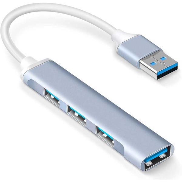4 Port USB 3.0 Ultra Slim Portable Hub in aluminum alloy, featuring 4 ports for high-speed data transfer and laptop expansion