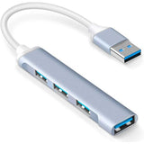4 Port USB 3.0 Ultra Slim Portable Hub in aluminum alloy, featuring 4 ports for high-speed data transfer and laptop expansion