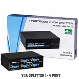 4-Port VGA Splitter 200 MHz with 1 Input and 4 Output Ports for Multiple Monitors