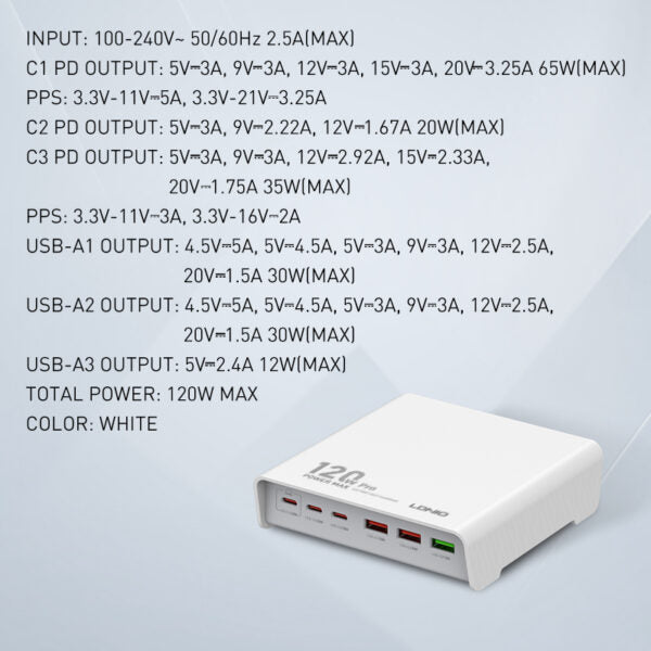 LDNIO Q605 120W Multi-Ports Desktop Charging Station