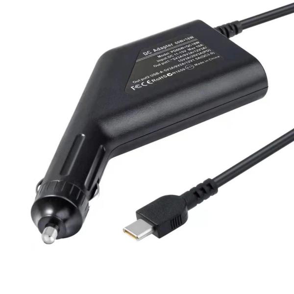 65W USB-C universal car charger with 1.8m cable and QC 3.0 port for laptops and smartphone