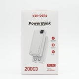 Ven Dens VD-PB061 Black 20000mAh 22.5W Power Bank with LED light with Built-In Cables