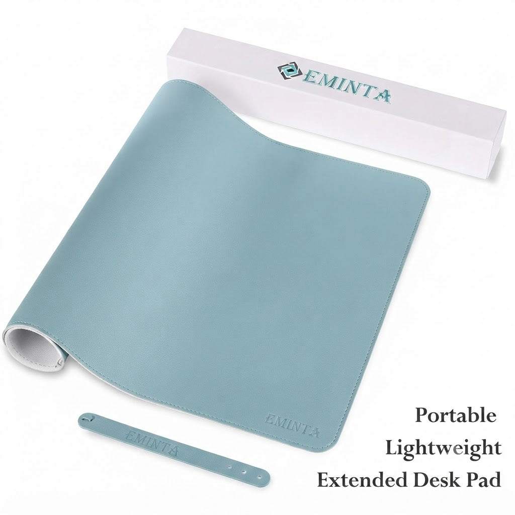 Dual Sided Desk Pad, New Upgrade Sewing PU Leather Office Desk Mat, Waterproof Desk Blotter Protector, Desk Writing Mat Mouse Pad (Classical Blue, 23.6″ x 13.7″)