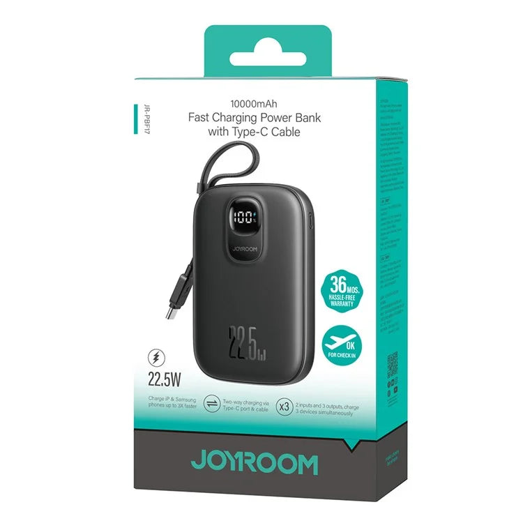 JOYROOM JR-PBF17 10000mAh 22.5W Fast Charging Power Bank with Built-In Type-C Cable