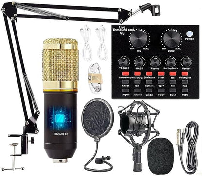V8 Bm-800 Podcast Mic Set With Live Sound Card,Condenser Microphone