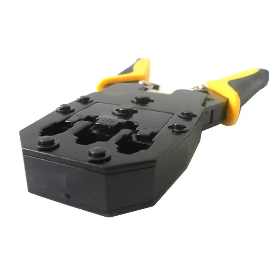 BOSI tools professional network plug crimping tool featuring 4P/6P/8P slots, an integrated wire cutter, cable stripper, and 10 pieces of RJ45 modular connectors