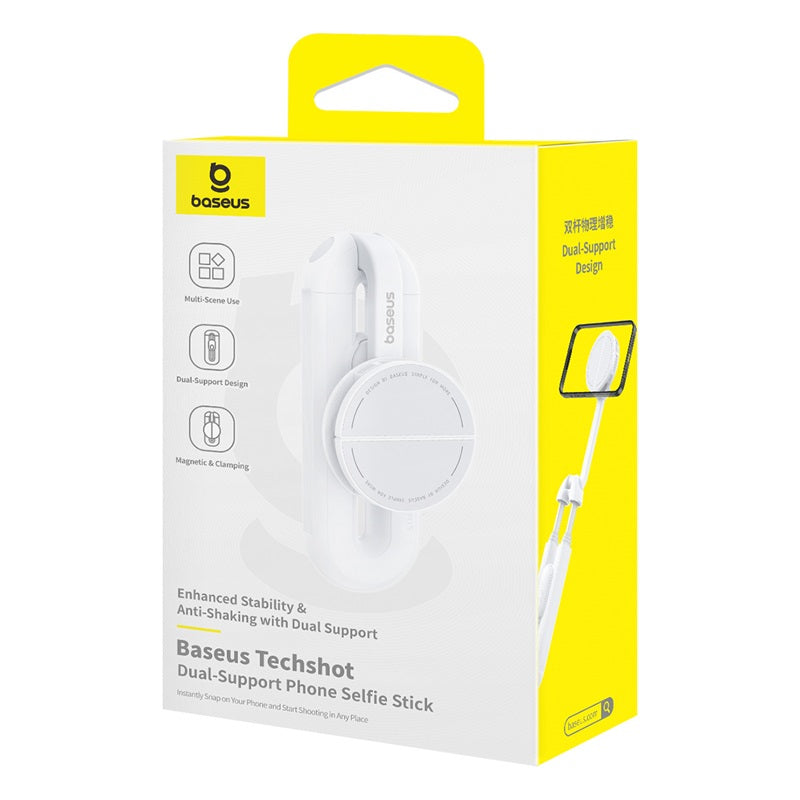 Baseus TechShot Dual-Support Phone Selfie Stick | Magnetic & Clamp Mode | Moon White