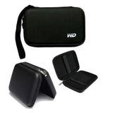 Black carrying case with a strap and open lid, featuring the WD logo on a white background.