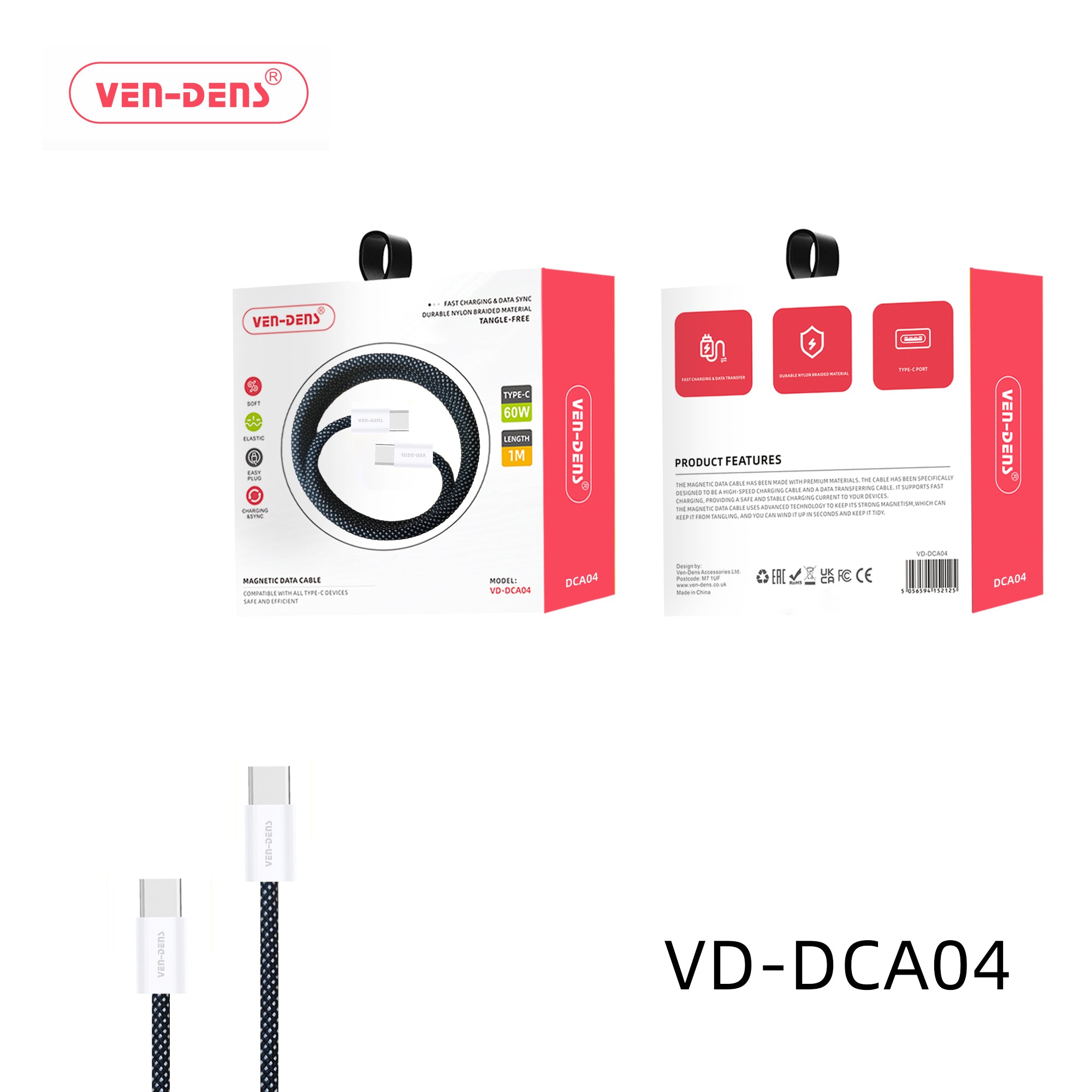 VEN DENS VD-DCA04 60W Type-C to Type-C Magnetic Data Cable Fast Charging Cable