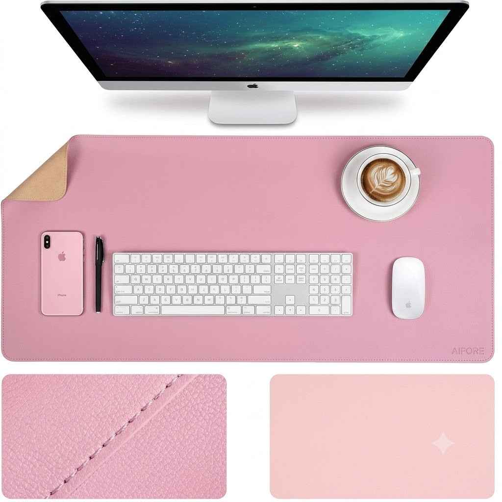 Dual Sided Desk Pad, New Upgrade Sewing PU Leather Office Desk Mat, Waterproof Desk Blotter Protector, Desk Writing Mat Mouse Pad (Classical Blue, 31.5″ x 15.7″)