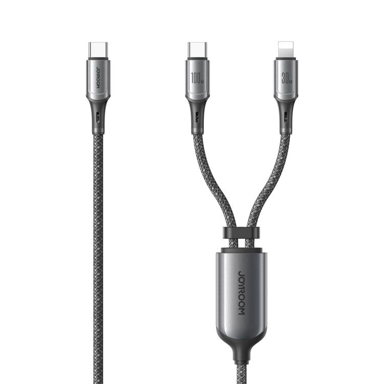 JOYROOM S-A57 RapidX Series 100W 2-in-1 Fast Charging Data Cable (Type-C to Type-C+Lightning) 1.5m-Dark Gray