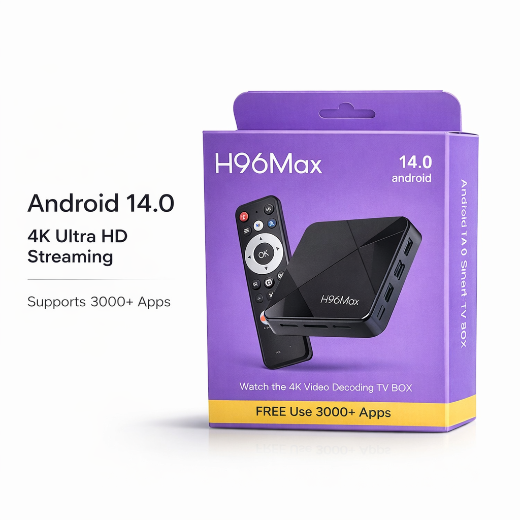 Experience the latest Android 14.0 with H96 MAX TV Box. Powered by Allwinner H313, WiFi 6 for ultra-fast streaming, BT 5.0, and 4K resolution. Support for OK Google voice commands
