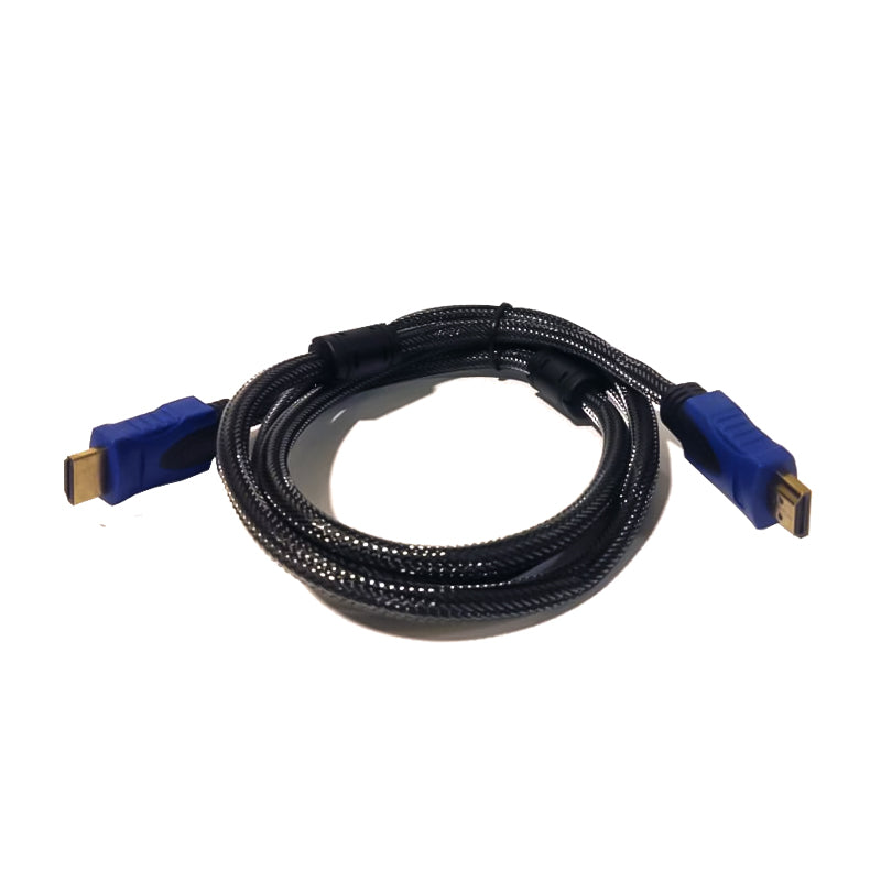 HDMI cable with blue connectors on a white background