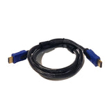HDMI cable with blue connectors on a white background