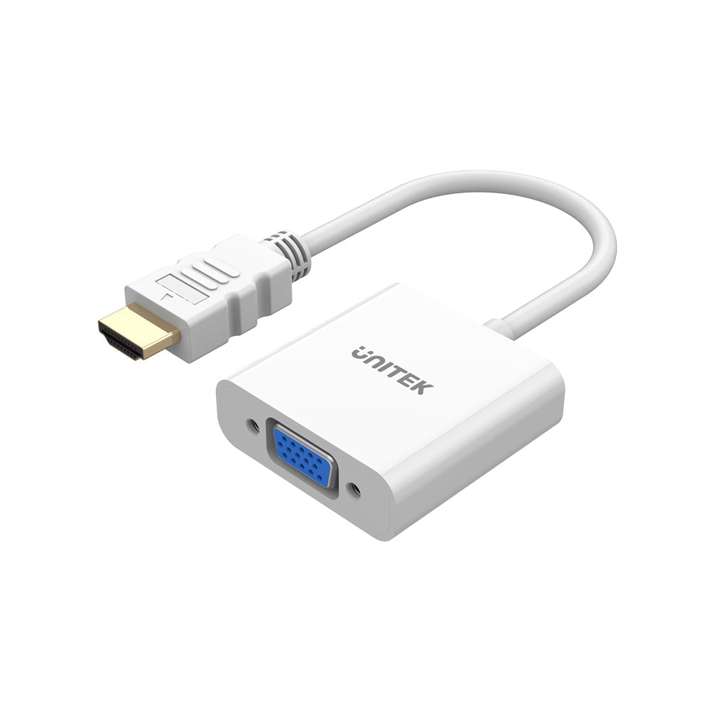 HDMI to VGA adapter with 'Unitek' branding on a white background
