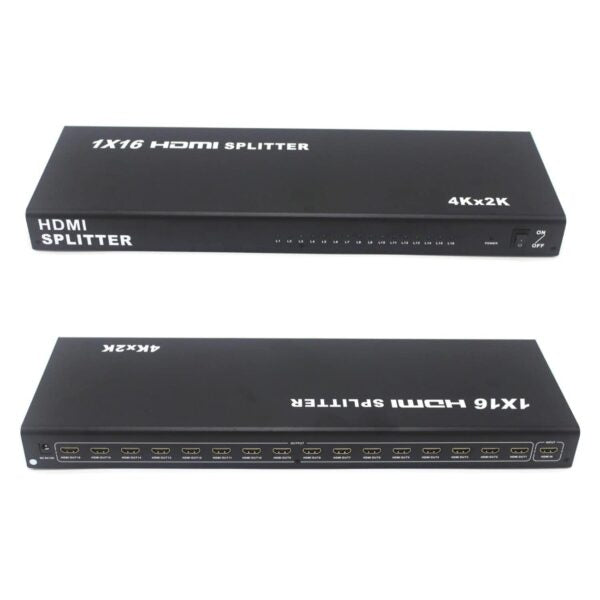 HDMI Splitter 16-Port, supporting high-resolution 2K and 4K output, designed to broadcast high-definition audio and video signals to up to 16 displays simultaneously, perfect for large-scale professional signage, retail, and commercial display installations