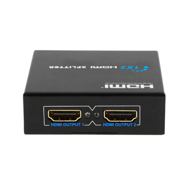 HDMI Splitter 2-Port, supporting 2K and 4K high-definition resolutions, designed to distribute video and audio signals to two displays simultaneously, ideal for home entertainment, gaming, and professional display configurations