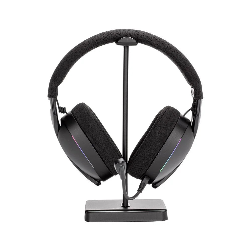 XTRIKE ME HT-08 black headset stand with integrated mobile phone holder and anti-slip base
