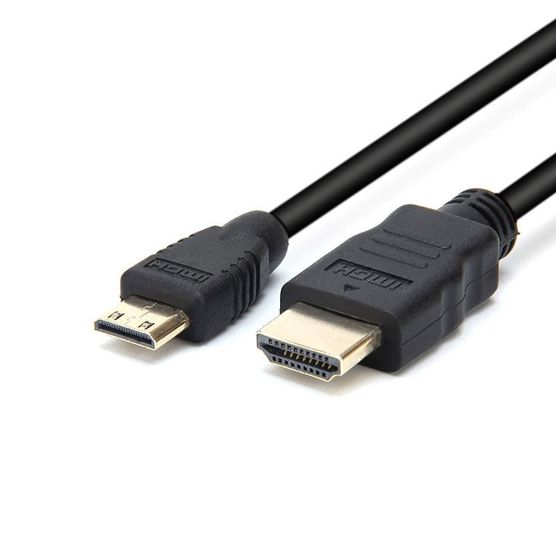 Close-up of the Mini HDMI (Type C) and standard HDMI (Type A) gold-plated connectors.