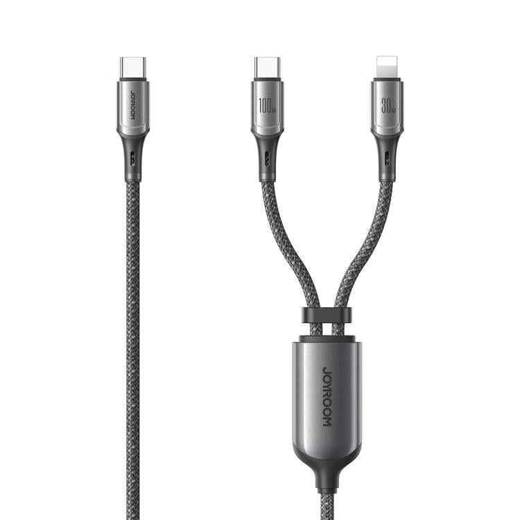 JOYROOM S-A57 RapidX Series 100W 2-in-1 Fast Charging Data Cable (Type-C to Type-C+Lightning) 1.5m-Dark Gray