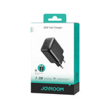 Technical close-up of the Joyroom JR-TCF23 fire-resistant housing and the included 1m Type-C charging cable.