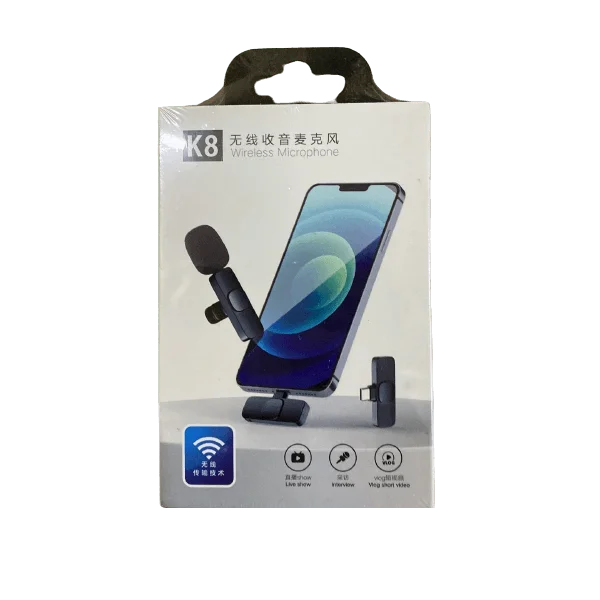 K8 wireless lavalier microphone with Type-C receiver, intelligent noise reduction, and 65 feet transmission range for Android smartphones