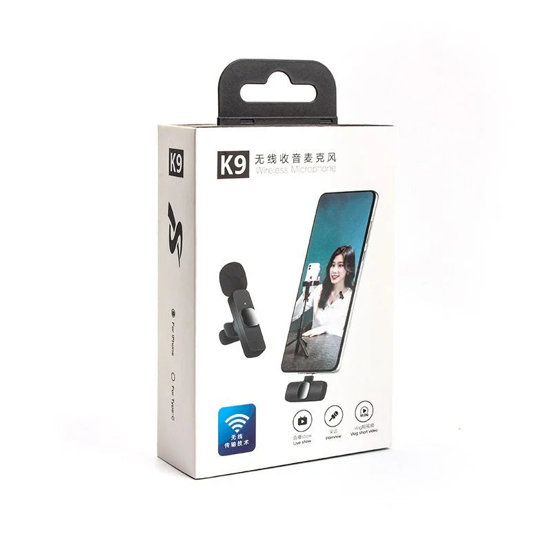 K9 wireless collar microphone with plug and play receiver for iPhone and Type-C Android smartphones