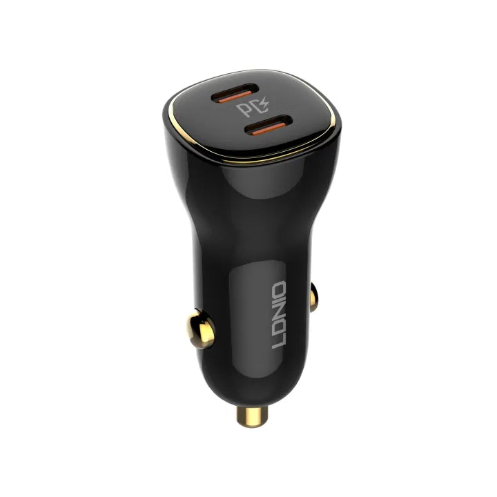 Close-up of LDNIO C104 dual PD ports highlighting the 60W super fast charging capability.