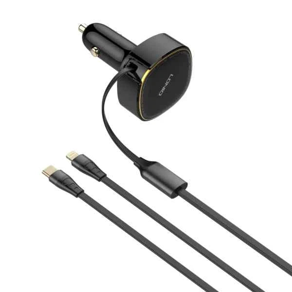 LDNIO C107 Fast Car Charger 30W Built-in Retractable Wired C + IP