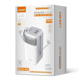 Close-up of LDNIO PQ50 ports and digital display showing 22.5W fast charging status.