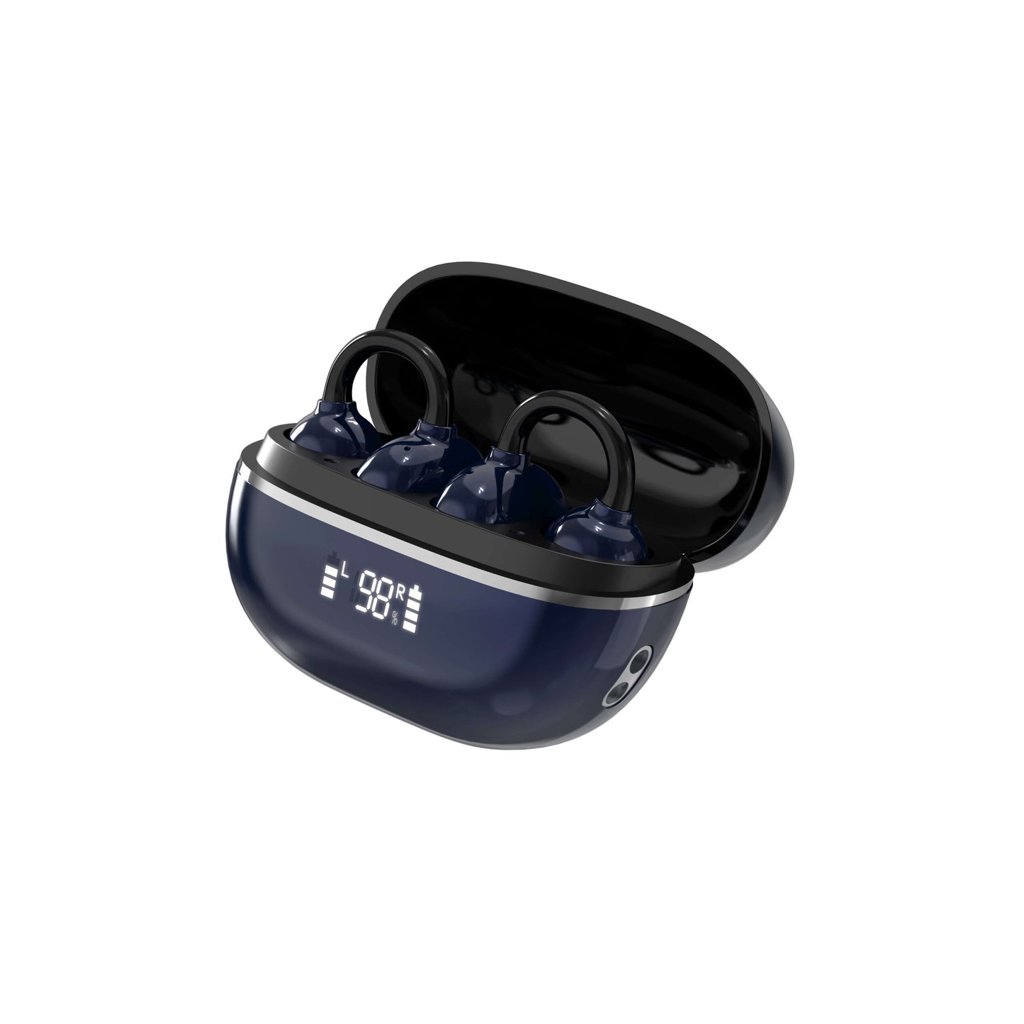Close-up of the LDNIO T09 touch control sensors and ergonomic blue earbud design.