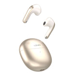 Close-up of the LDNIO T10 touch control sensors and ergonomic mini-earphone design.