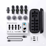 Latest T90 2-in-1 Connectivity 4 Wireless Mic Lavalier Microphone Digital Display Noise Cancelling