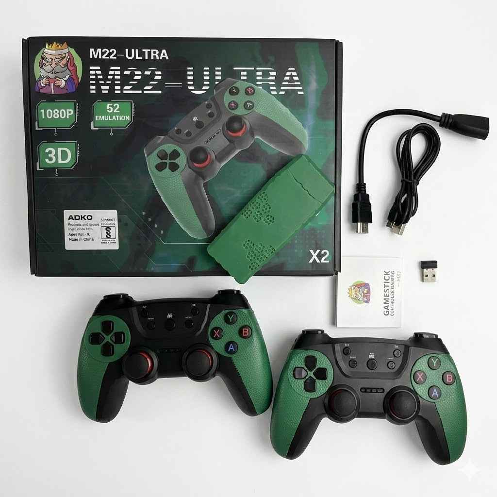 M22 Ultra Retro Game Console – Wireless Controller Gamepad – with 52 Emulators 30,000+ Games, 1080P HD Graphics, 64GB Storage, Video Game TV Stick for All Ages