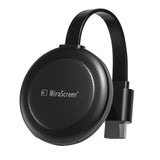 Black MiraScreen device with USB-C connector on a white background
