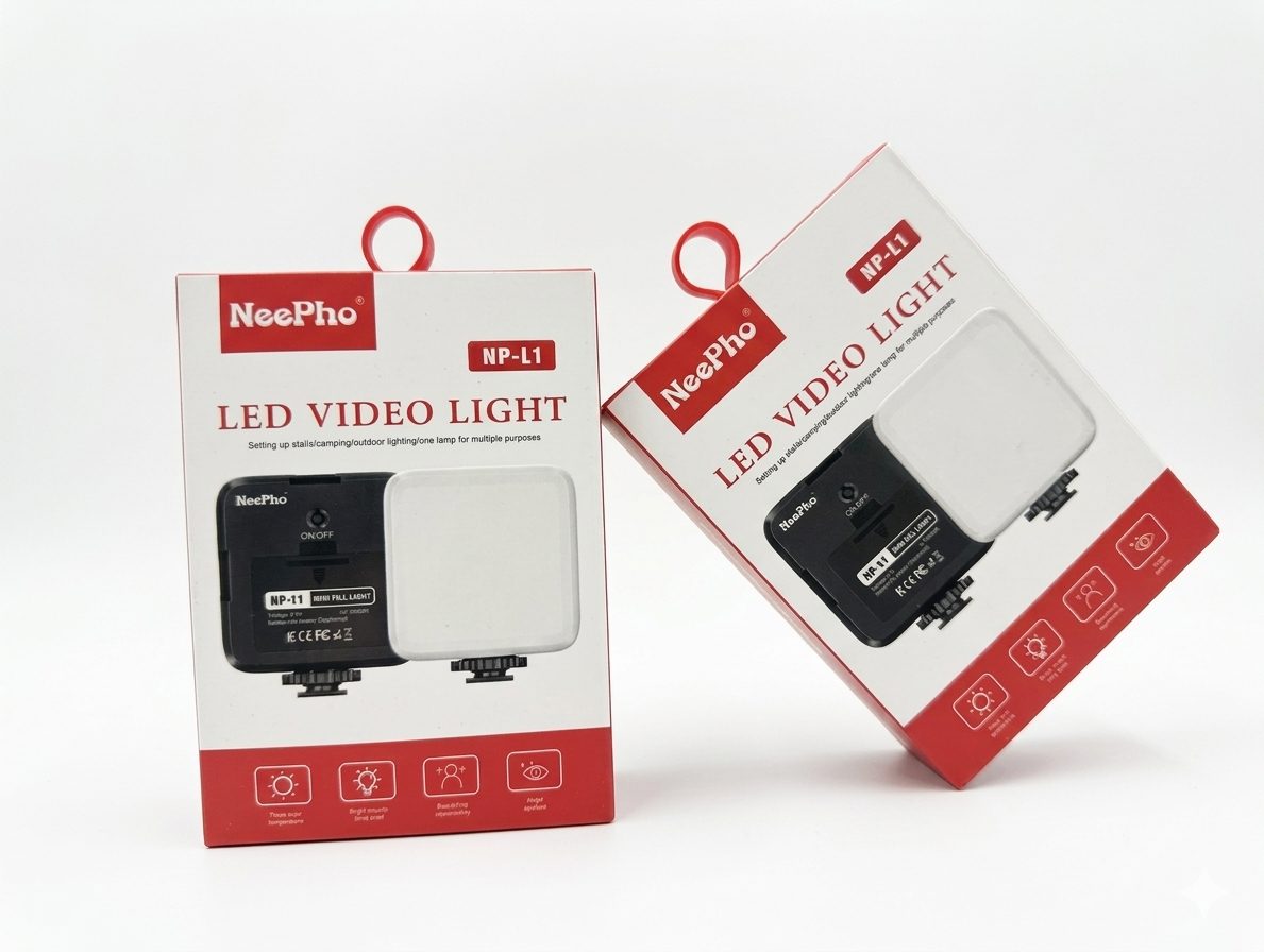 Close-up of the NEEPHO NP-L1 brightness control dial and universal cold-shoe mount