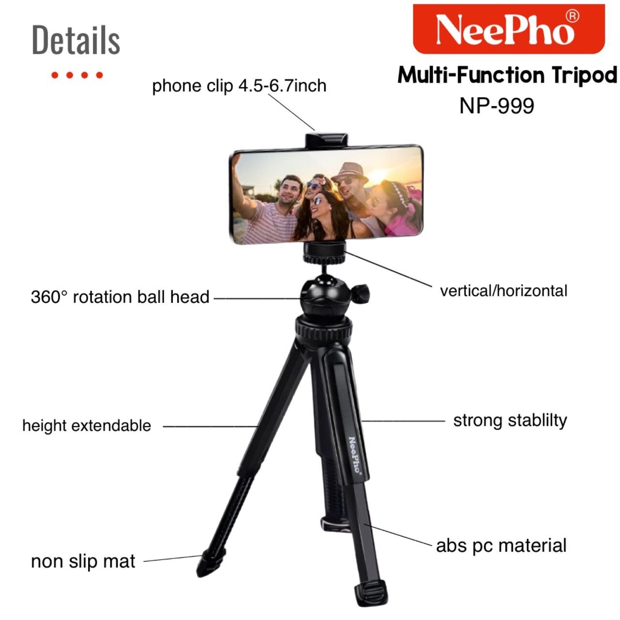 Neepho NP-999 Multifunction Tripod for Shooting Professional Camera and Phone Tripod Stand