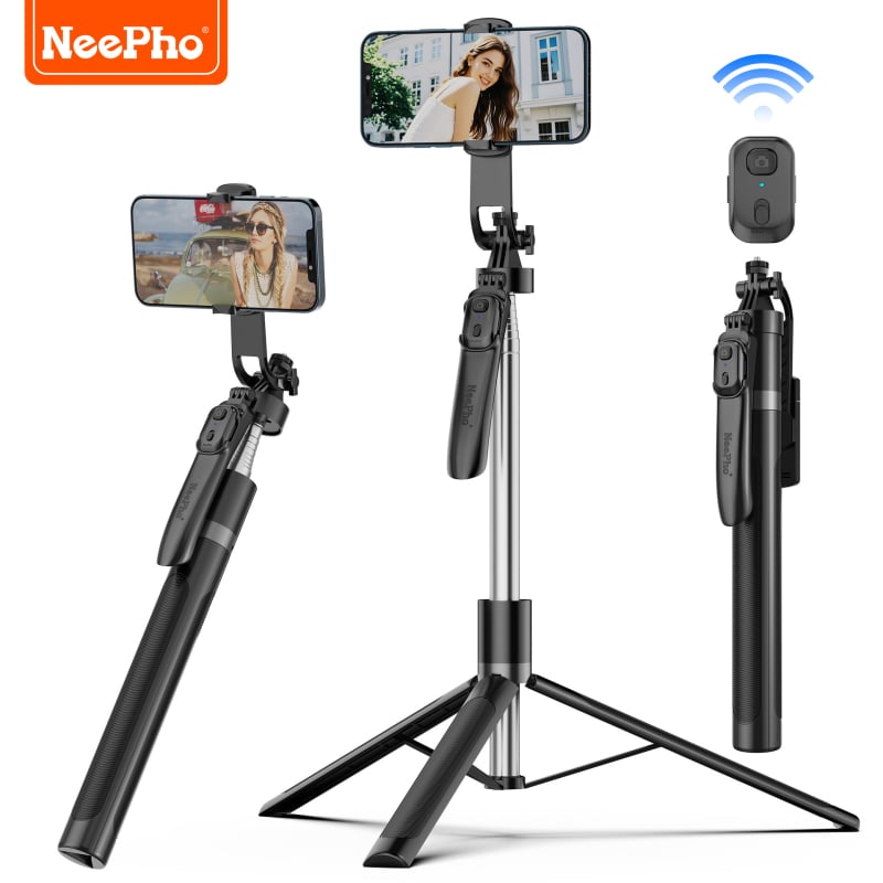 Close-up of the Bluetooth remote control and adjustable phone mount on the NP-Z12