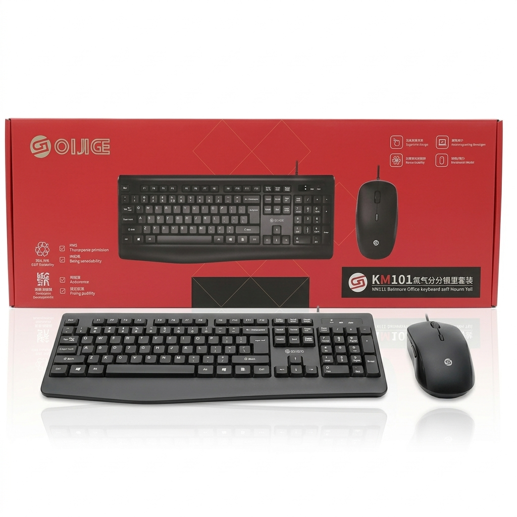 Close-up of the OIJIGE K101 keyboard keys and optical mouse scroll wheel