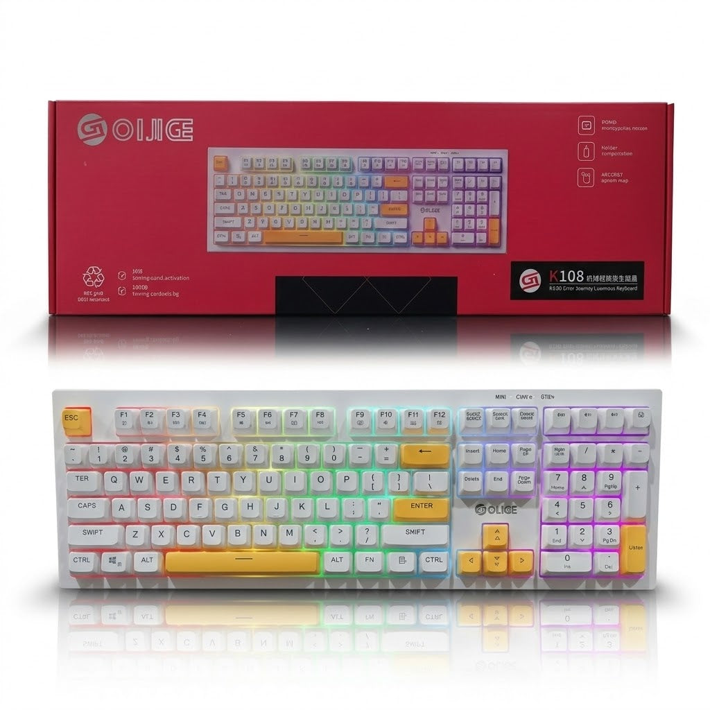 Close-up of the OIJIGE K108 full-size layout including the numeric keypad
