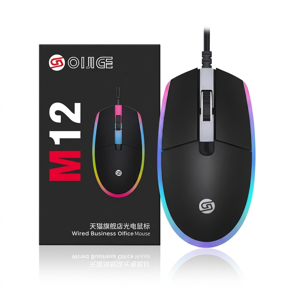 Close-up of the OIJIGE M12 ergonomic buttons and high-speed USB cable
