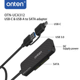 Close-up of the SATA connector and USB 3.0 ports on the ONTEN UCA312